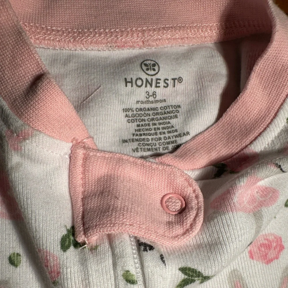 Honest Organic Cotton Gray Ballerina Bunnies Pink Roses Adorable Sweet ~3-6 Mos.